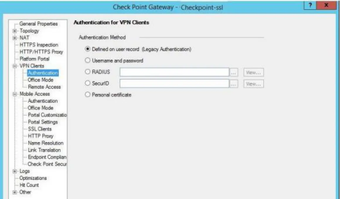 - В окне Check Point Gateway – Checkpoint-ssl
