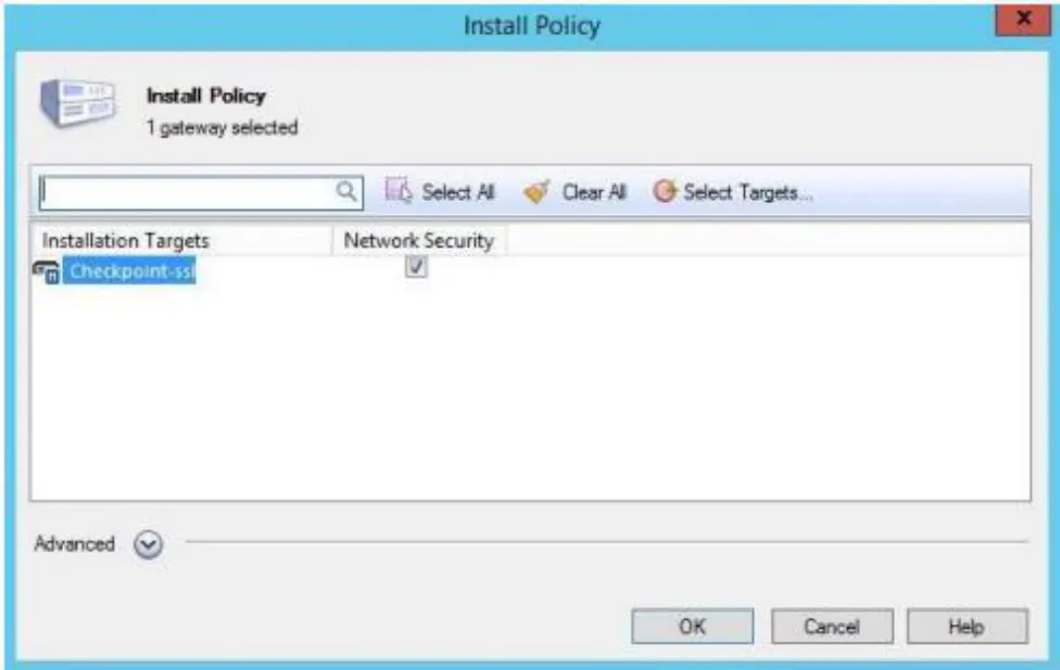 - В окне Install Policy в колонке Network