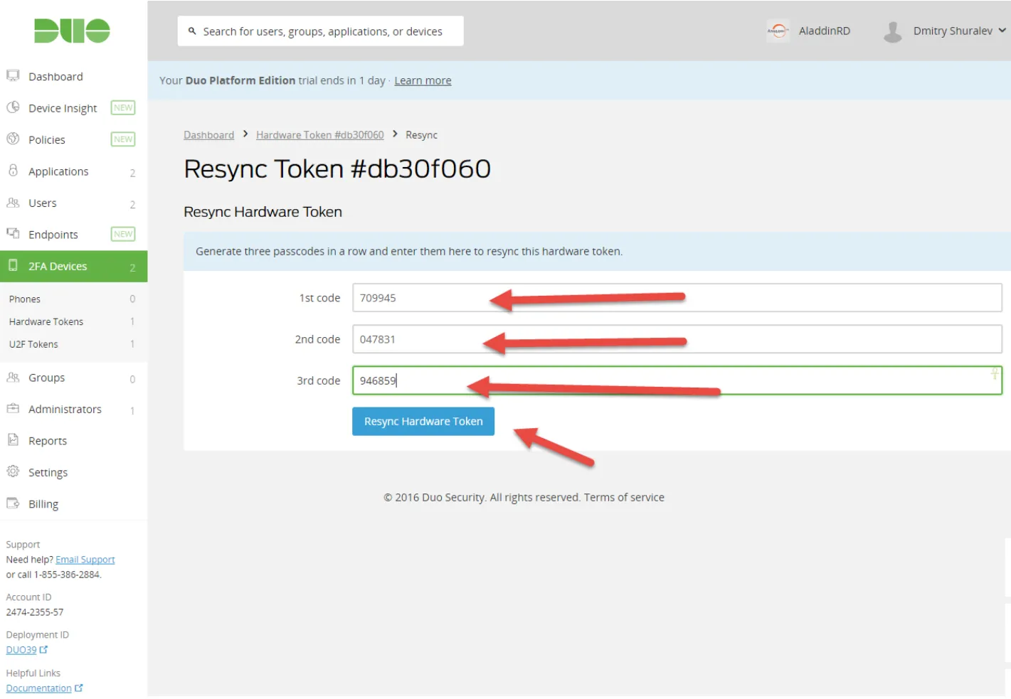Hardware token successfully resyncronized (Токен