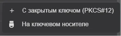 Раздел "Учётные записи". Кнопка выпуска сертификата