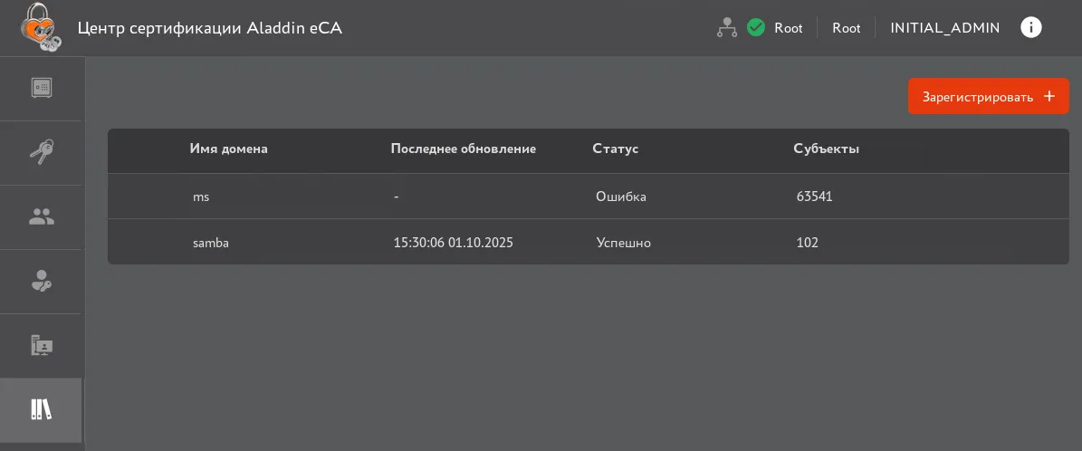 Экран раздела "Ресурсные системы"