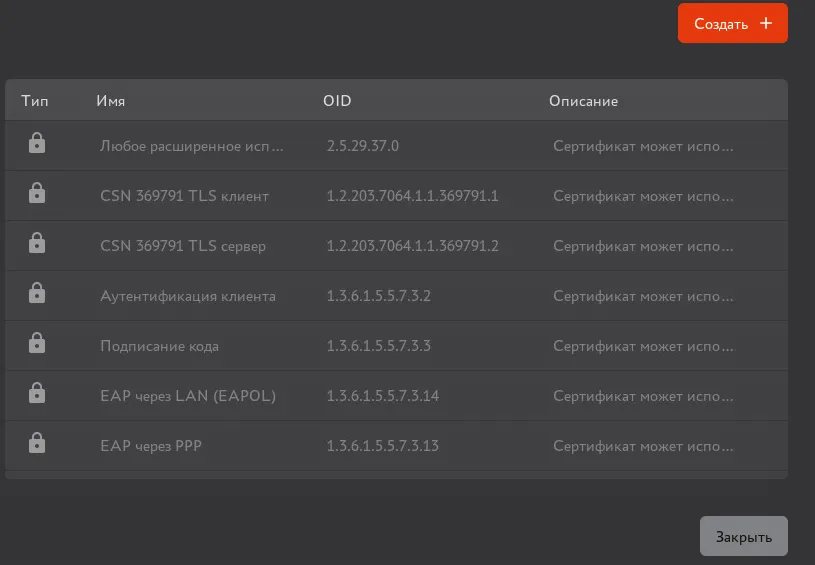 Просмотр списка идентификаторов расширенного использования открытого ключа
