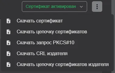 Кнопка в разделе "Удаление центра сертификации"