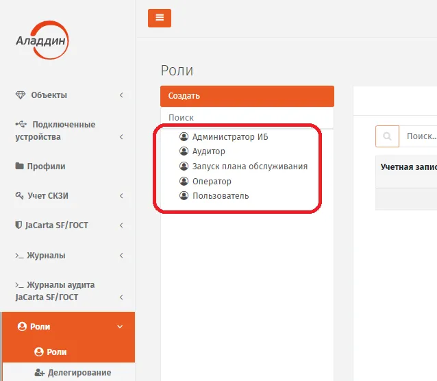 Состав стандартных ролей JMS, установленных по умолчанию
