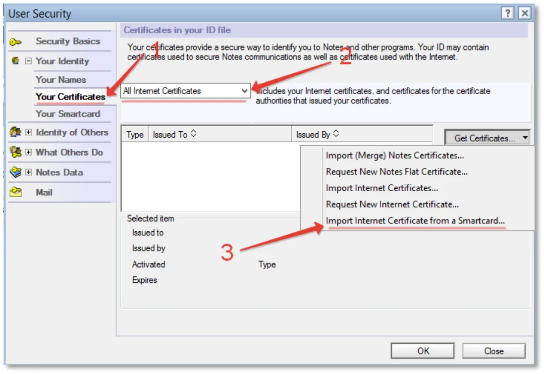 Your Identity -> Your Certificates