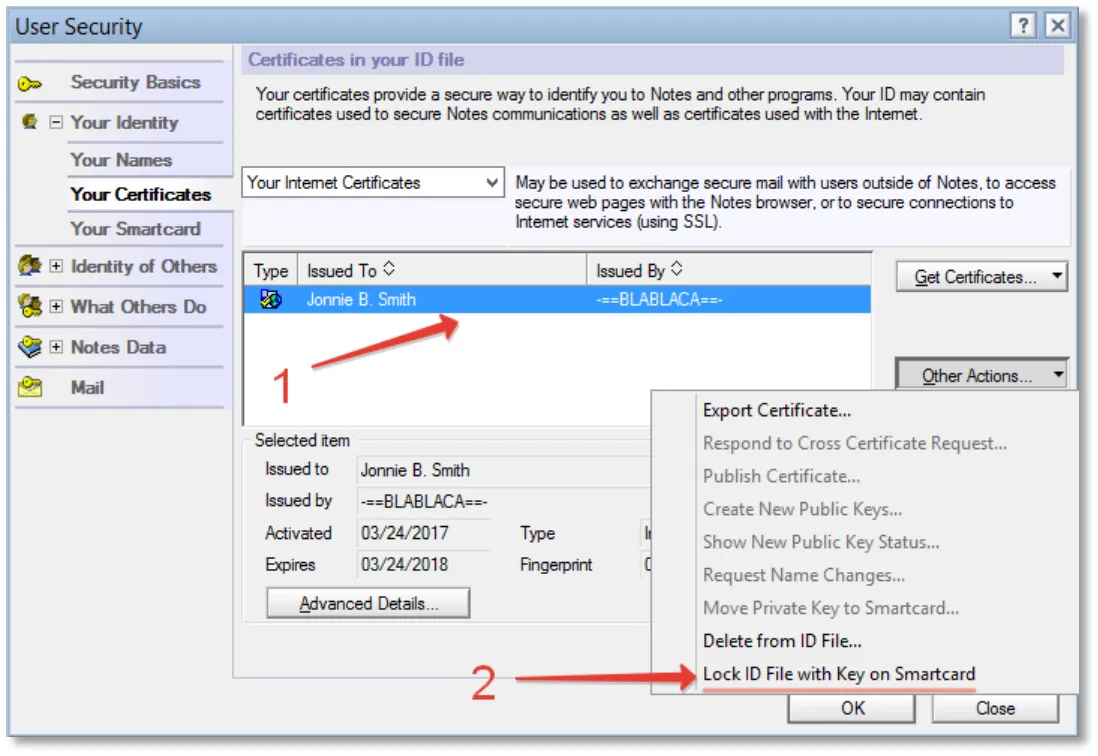 Other Actions -> Lock ID File with Key on Smartcard