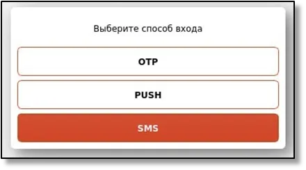 Окно входа: выбор способа аутентификации