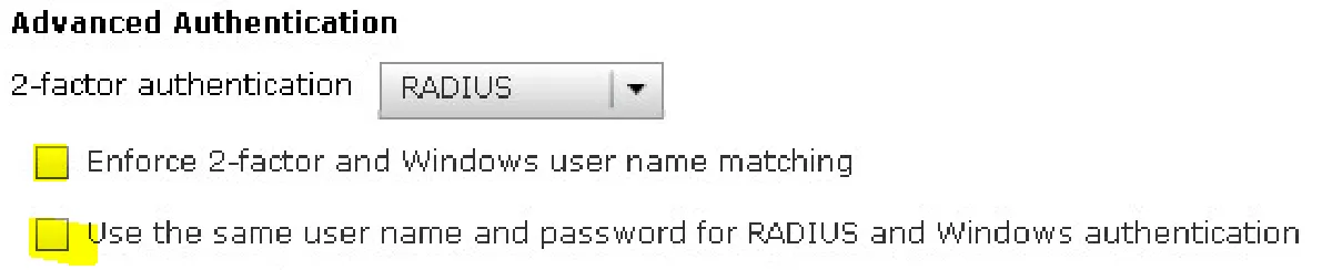 same user name and password for RADIUS and Windows authentication