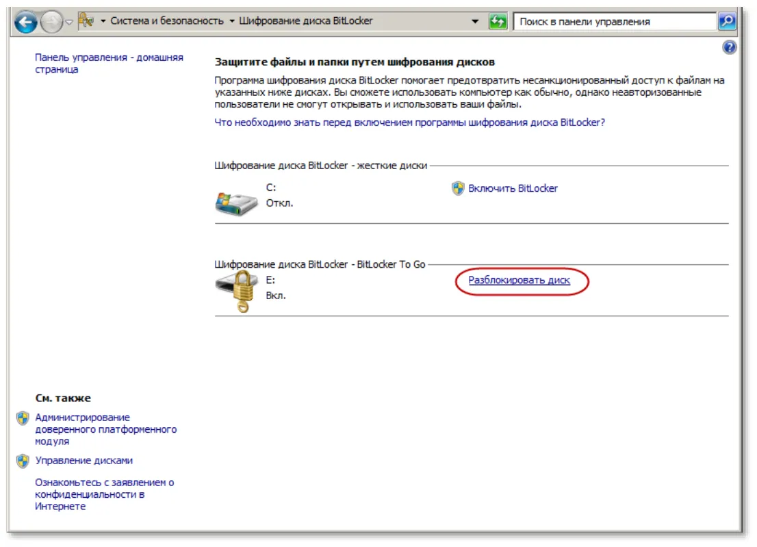 BitLocker Drive Encryption (Шифрование диска BitLocker)